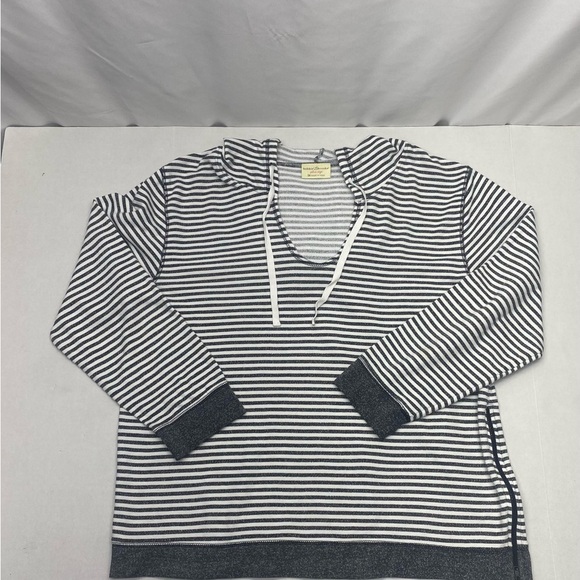 Bobbie Brooks Women’s Gray and White Striped V-Neck Hooded Sweatshirt 3X - Picture 9 of 14